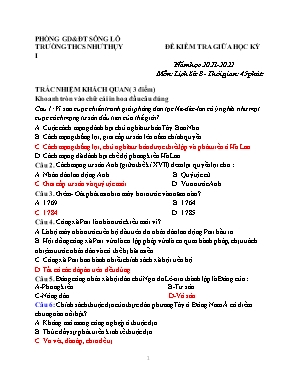 Đề kiểm tra giữa học kỳ môn Lịch Sử 8 - Năm học 2021-2022 (Có đáp án)